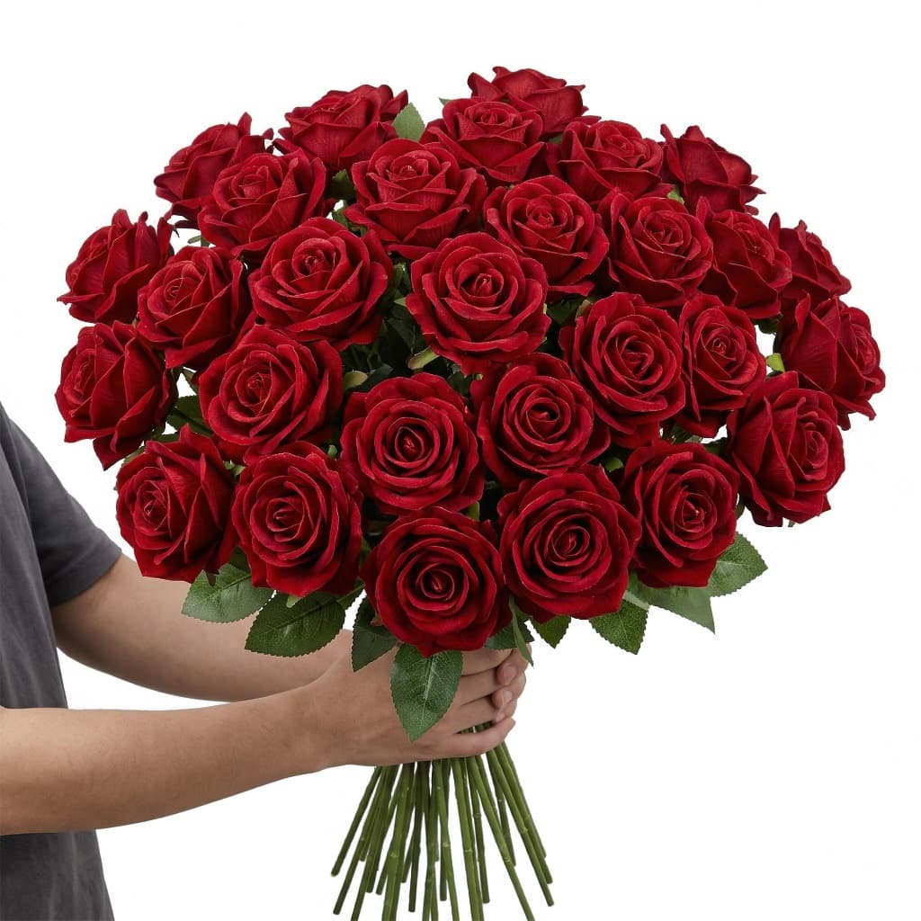 Rosa Aveludada Artificial Vermelho para Decoracao 50CM