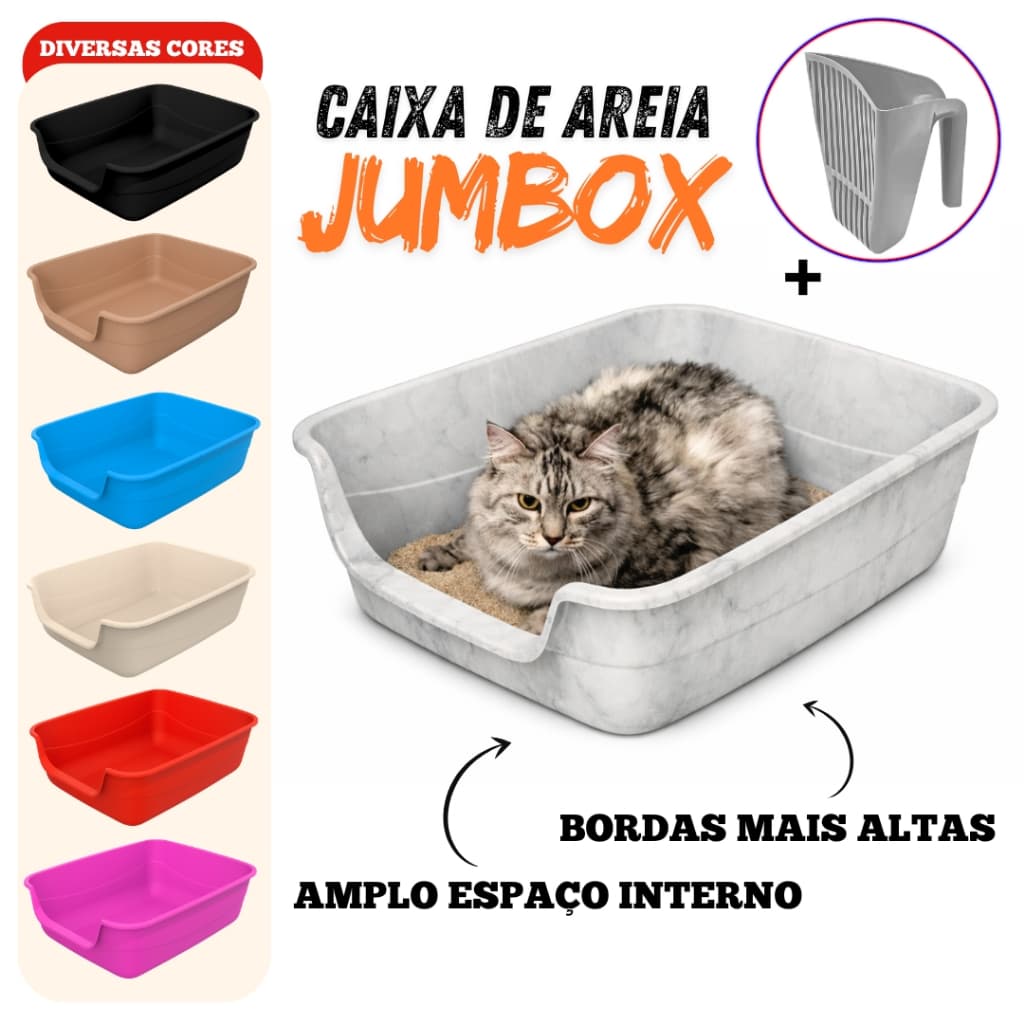 Caixa De Areia Para Gatos Bandeja Jumbox Banheiro Sanitário + Pá Pazinha Higiênica