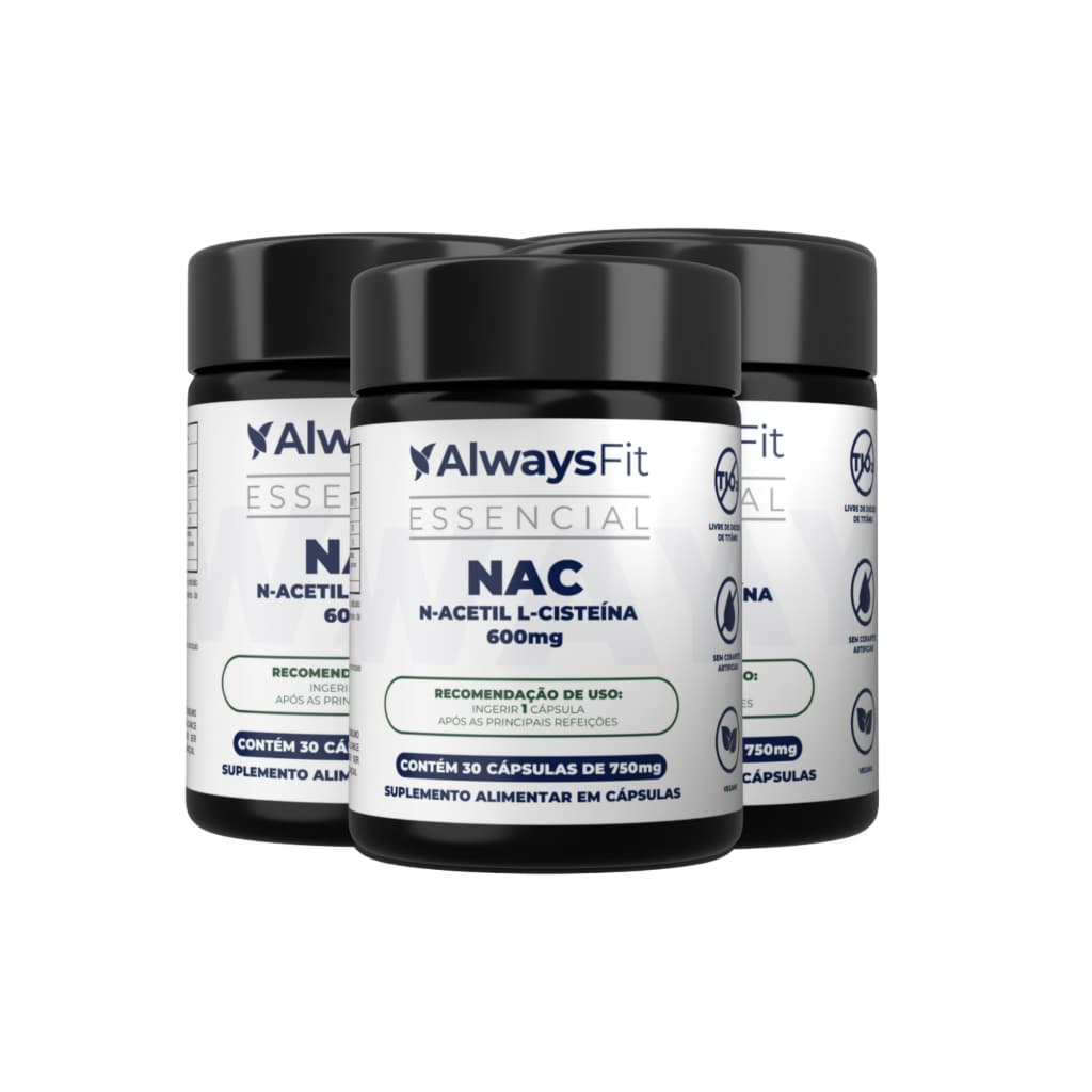 N-Acetil L-Cisteína NAC - 600mg - Precursor da Glutationa - 30 Cápsulas - 3 Unidades