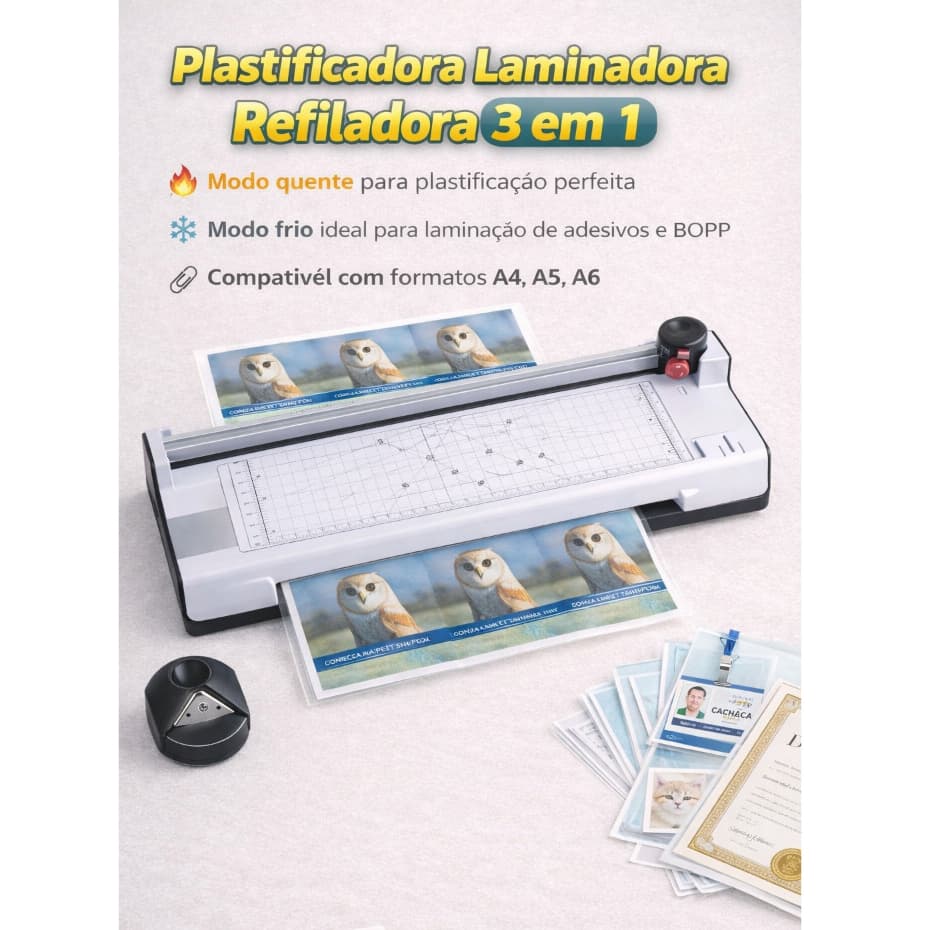 Plastificadora Laminadora Refiladora MA-320 – 3 em 1 | A4, A5, A6 | Modos Quente e Frio