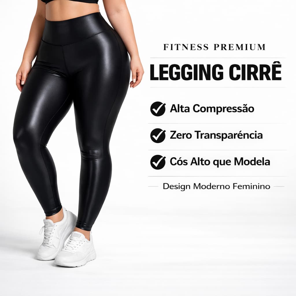 Legging Cirrê Plus Size Feminina Cintura Alta Brilho Efeito Couro Não Transparente G1 G2 G3 50 ao 56