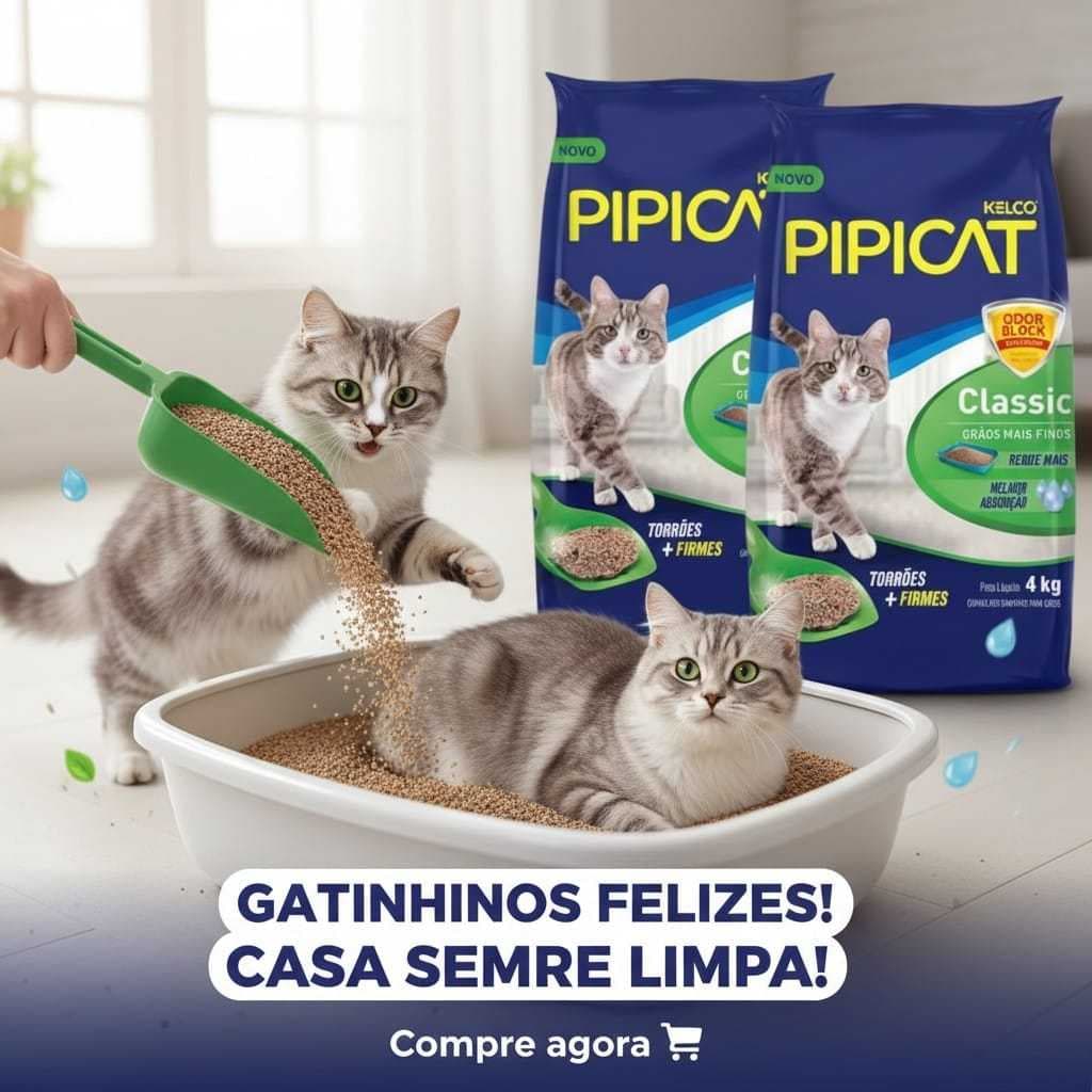 Areia Higiênica Pipicat Classic Grãos Médio Para Gatos 5 uni