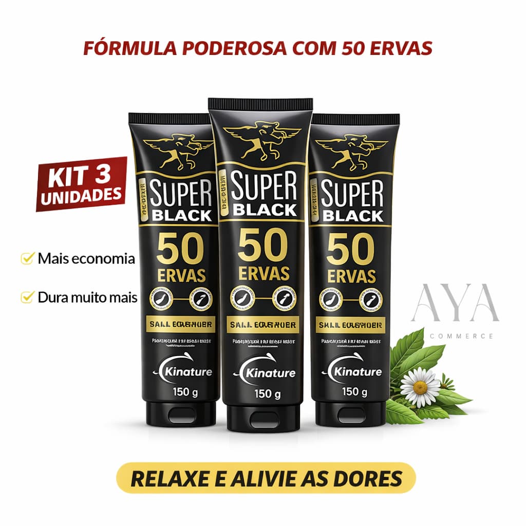 Kit 3 Pomadas 50 Ervas Super Black 150g Alívio Muscular Massageadora Relaxante Corporal