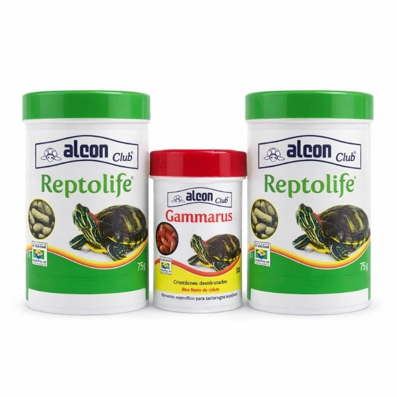 Kit Tartaruga Aquática Alcon Club 2x Reptolife 75g + Gammarus | Alimentação Completa