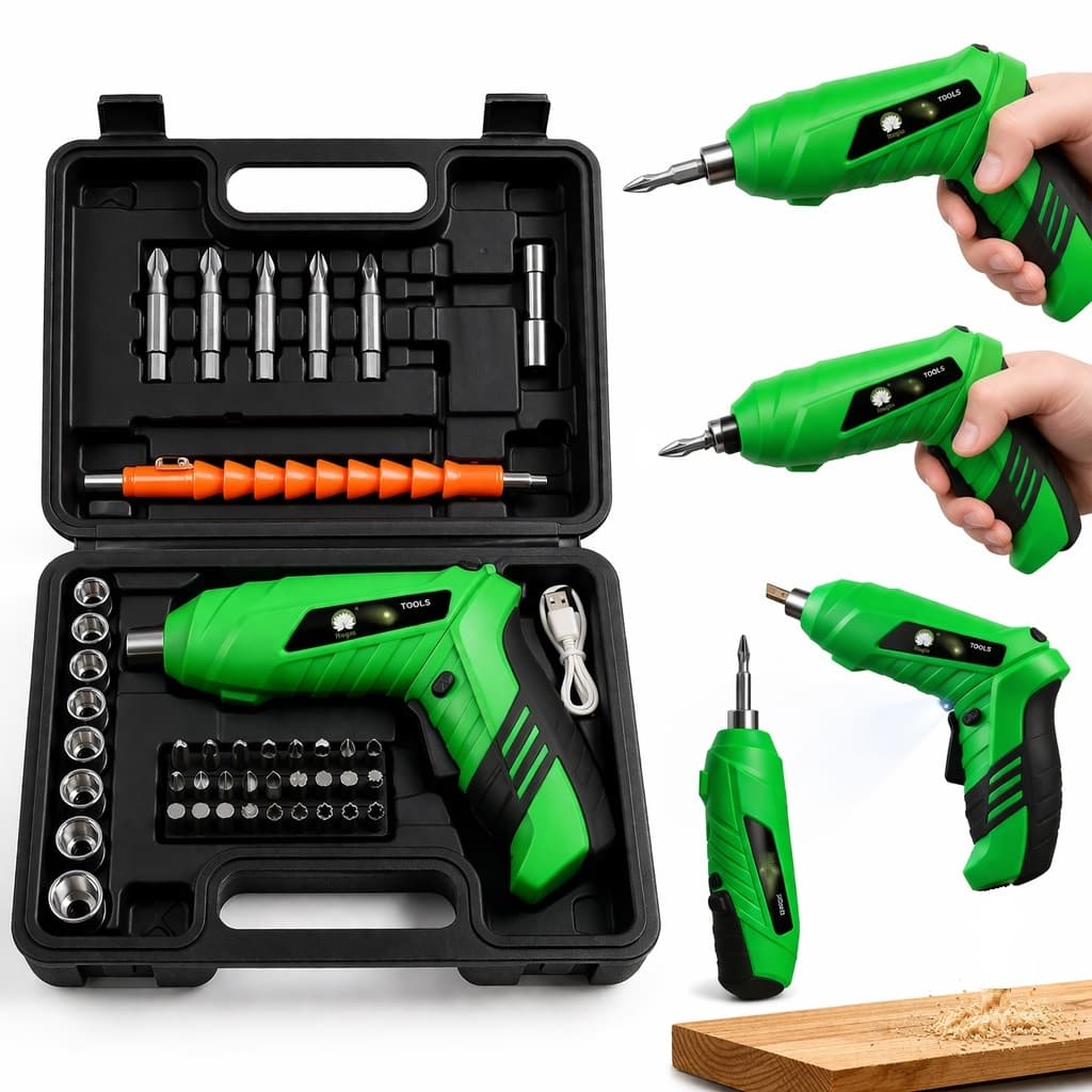 Kit Parafusadeira Doméstica Com Maleta 45 Peças Sem Fio Chaves Fenda Broca Philips Portátil USB