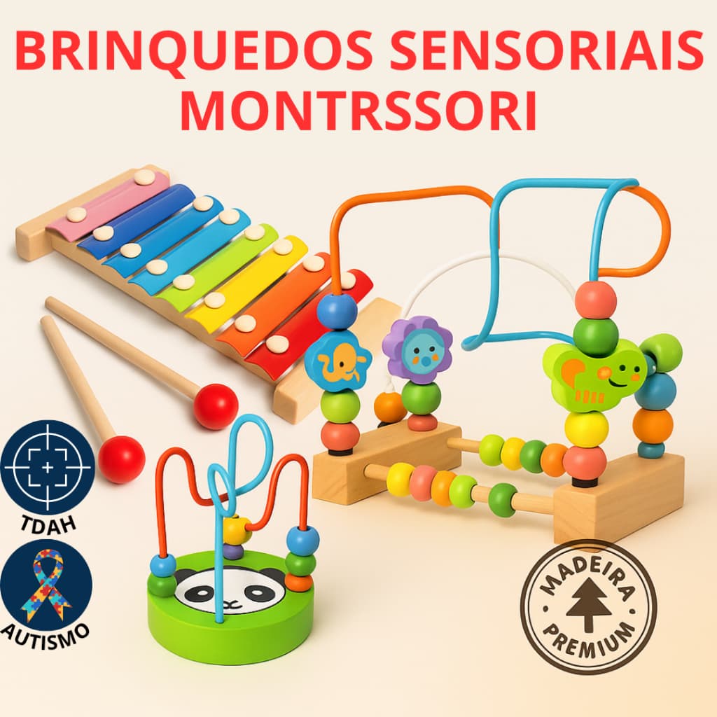 Brinquedos Sensorial Montessori Madeira Xilofone/Aramado Criança Autista TDAH  Estímulo Infantil