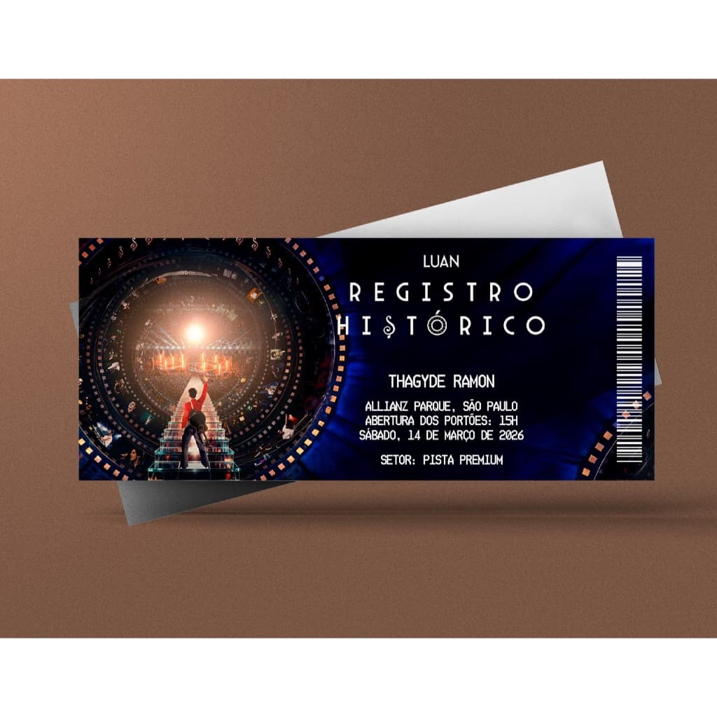 Ingresso Holográfico Personalizado Luan Santana - Registro Histórico Tour 2026
