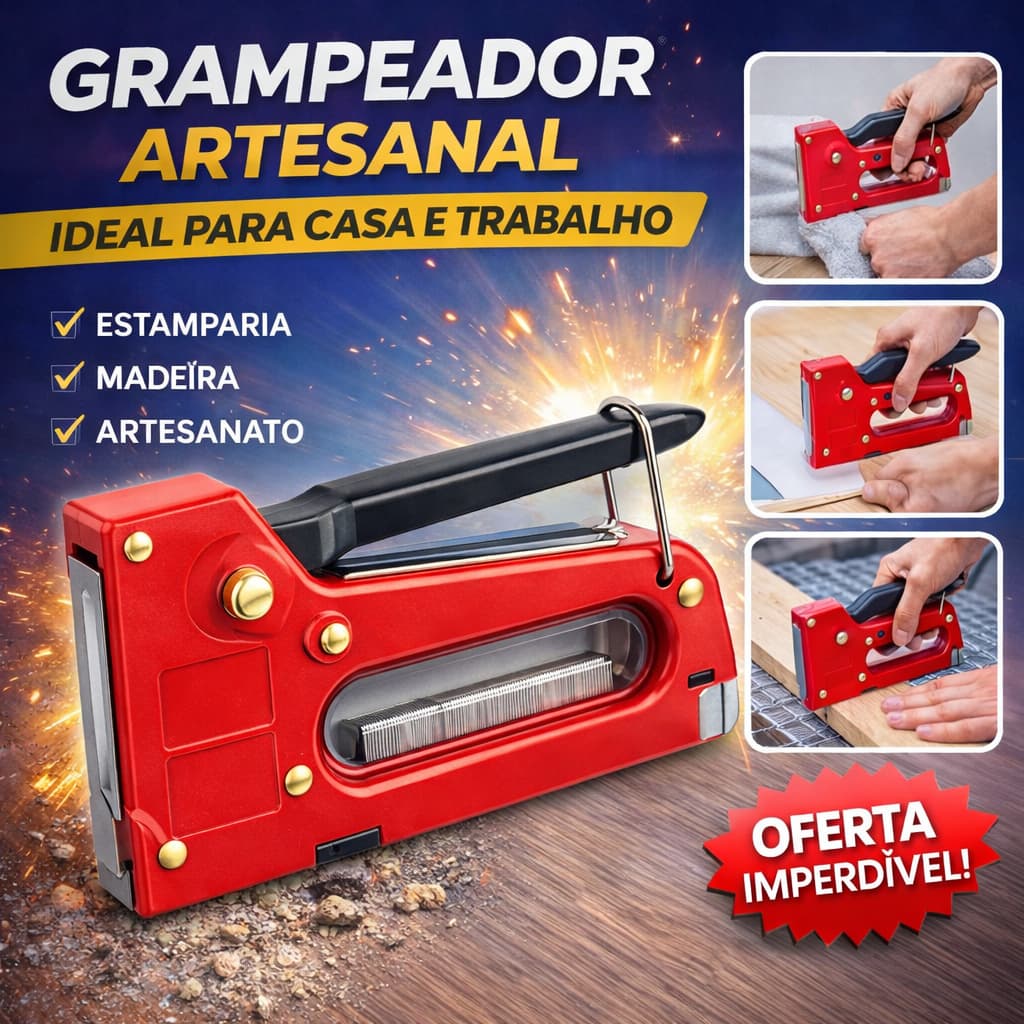 GRAMPEADOR TAPECEIRO ARTESANATO PROFISSIONAL ALTA PRESSAO PROFISSIONAL COM GRAMPOS GATILHO MANUAL