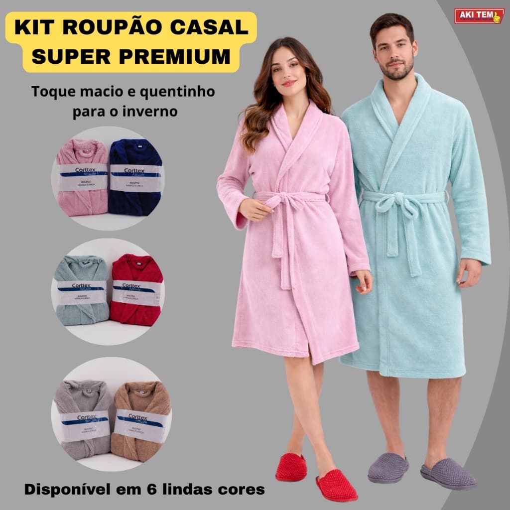 Kit  2 Roupão Adulto Plush Microfibra Unissex Super Macio Adulto Cortex Várias cores 2 unidades por kit