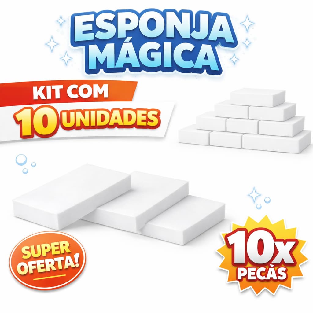 Kit 10 Esponjas Mágicas Brancas Limpeza Pesada Remove Manchas Parede Tênis Cozinha