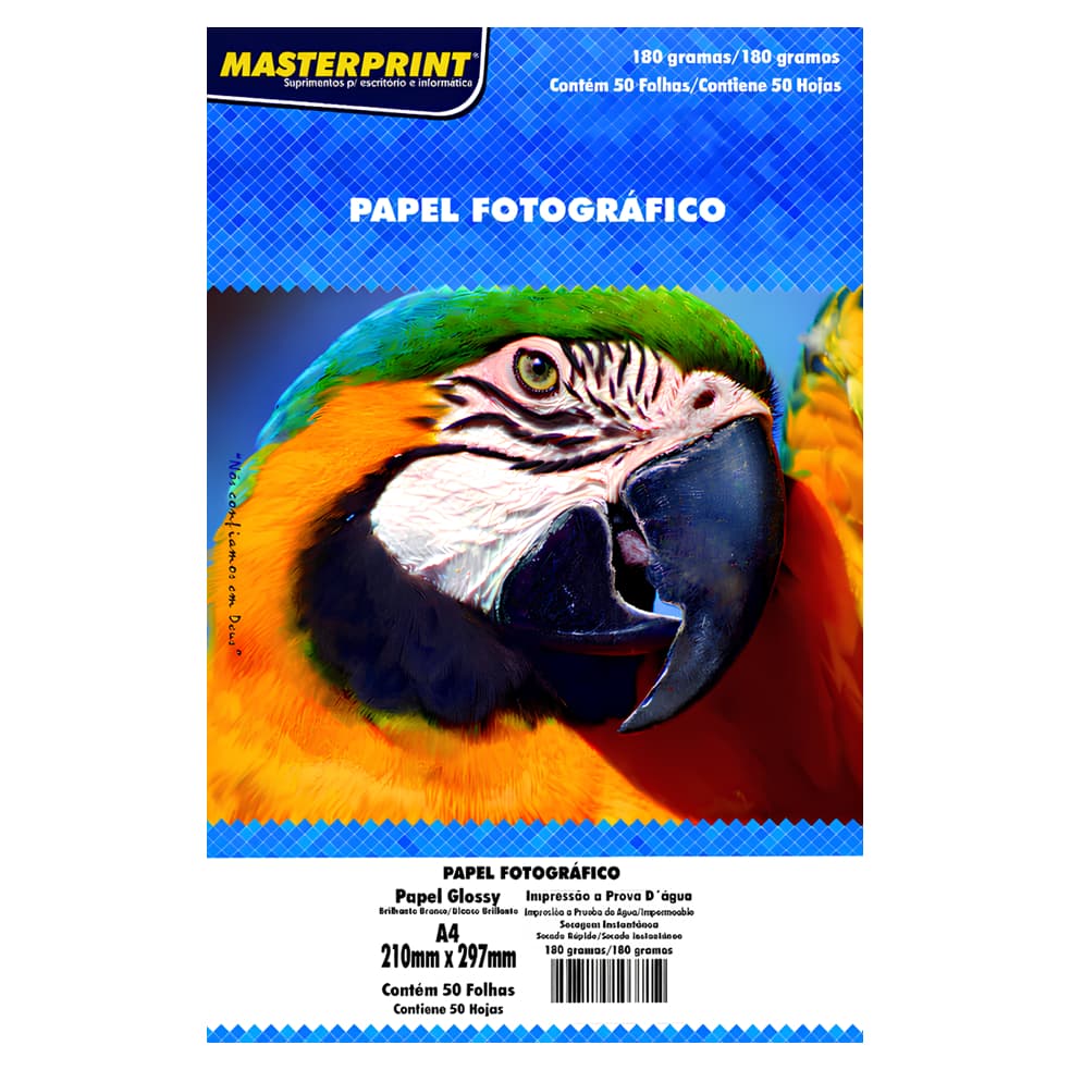 Papel Fotográfico 180G A4 Glossy Brilhante À Prova D'água Premium MASTERPRINT