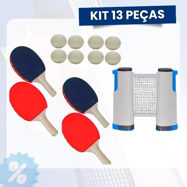 Ping Pong Kit 13 Pçs Tênis Mesa 4 Raquetes 8 Bolinhas 1 Rede