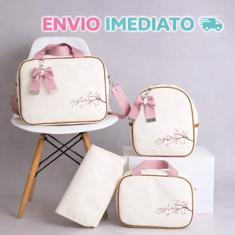Kit Maternidade Luxo 04 peças com Bordado de Safari & Flores | Térmico | Impermeável,  MENINA&MENINO