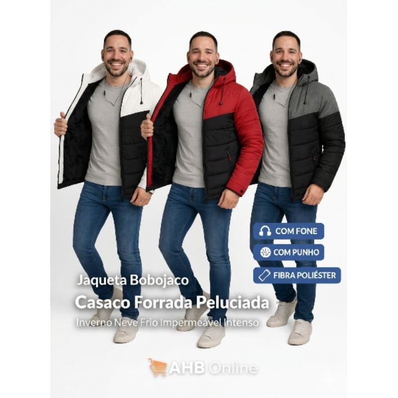 Bobojaco Corta Vento Jaqueta Masculino Capuz Removível Pelúciada por Dentro