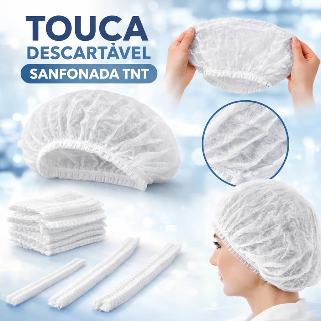 Touca Descartável TNT Sanfonada com Elástico 100 unidades – Uso Hospitalar, Estética e Alimentício