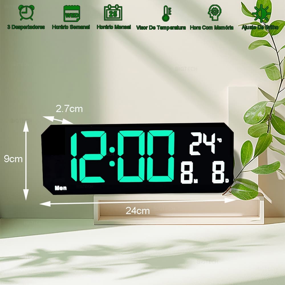 Relógio Led Multifuncional De Parede E De Mesa Com Visor De Temperatura Exibição De Data E Ajuste De Brilho SZ5505