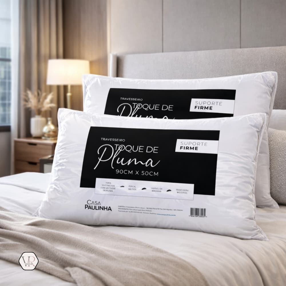 Kit 2 Travesseiro King 180 Fios Toque de Pluma 90cm x 50cm Suporte Firme Percal