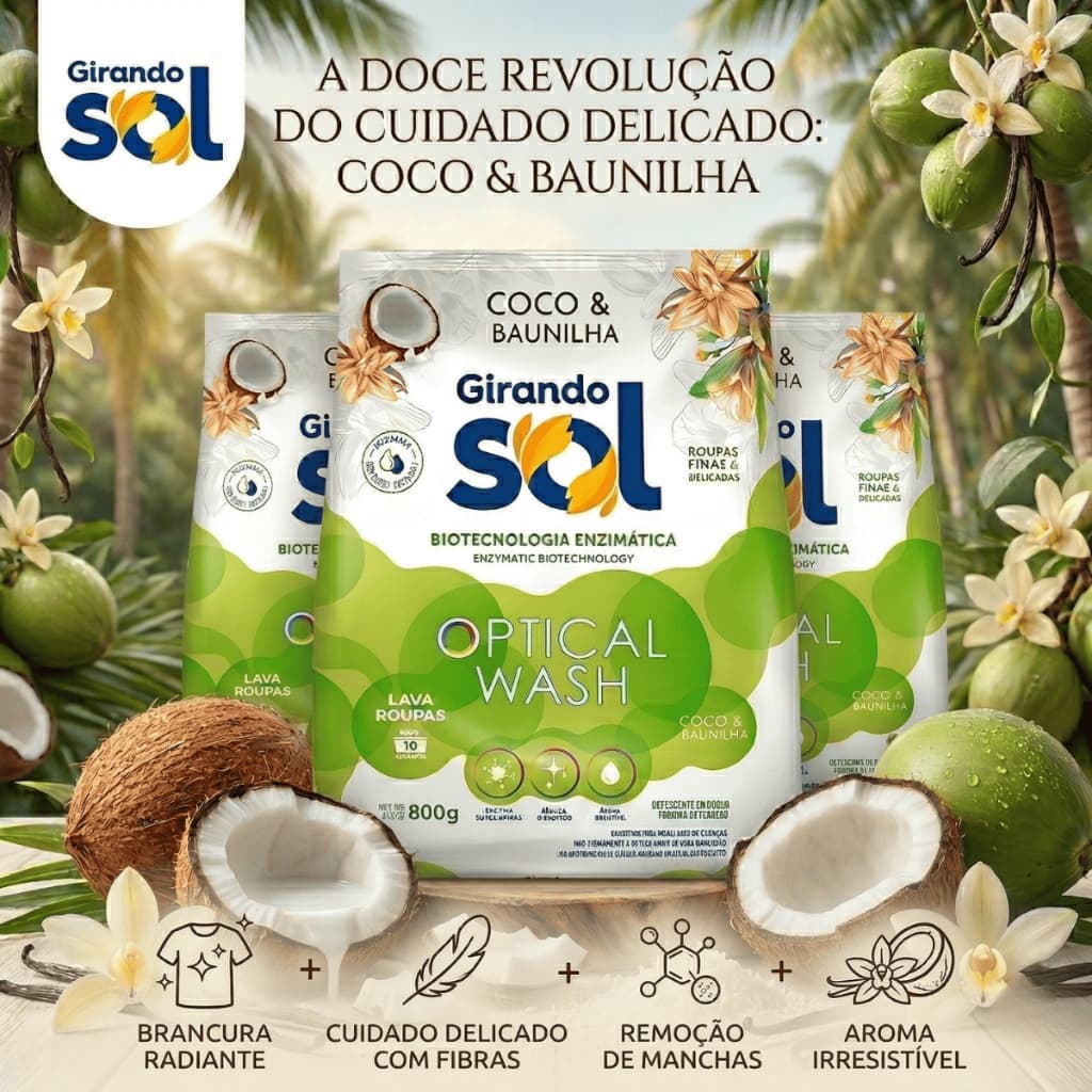 Sabão em Pó Para Lavar Roupas 800g - Coco & Baunilha - Girando Sol - Unidade ou Kit
