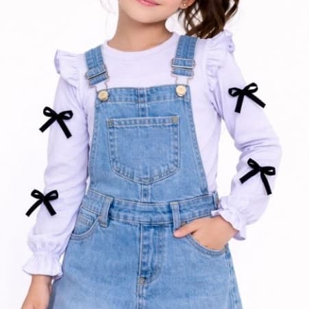 Blusa Infantil Shirokanelada Canelada Rosa Manga Longa com Babado no Ombro e Lacinho na Manga – Conforto e Estilo