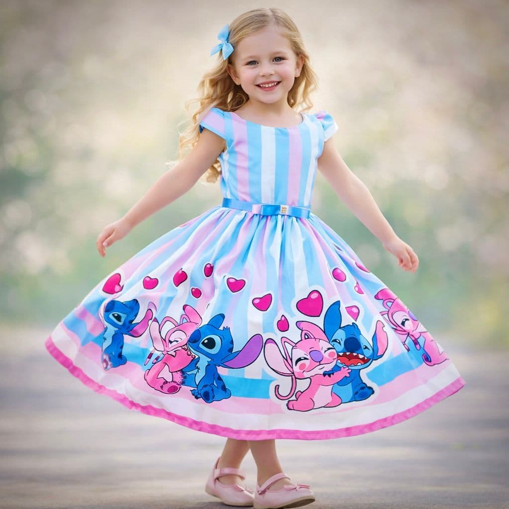 Roupa Infantil Menina Casual Princesa Lilo e Stitch Angel Meninas Festas dia das Criança presente