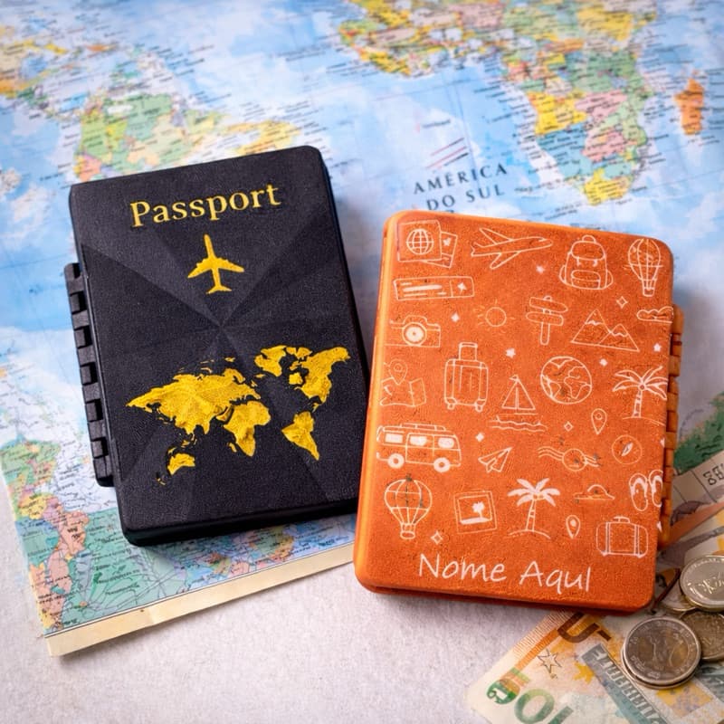 Porta Passaporte com Nome Personalizado – Organizador de Documentos de Viagem, Resistente à Água