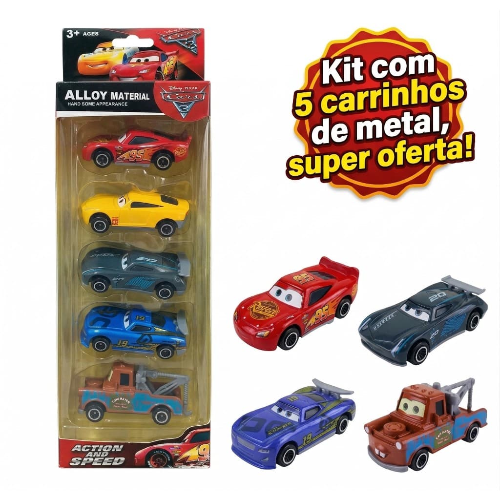 Kit 5 Carrinhos de Metal Miniatura Tipo Hot Wheels Relâmpago Mcqueen Brinquedo Infantil envio rápido