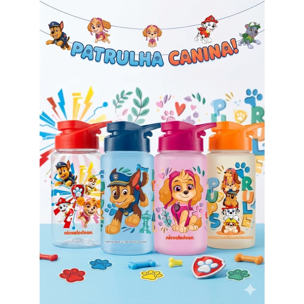 Garrafa Squeeze Bottle  Patrulha Canina 500ml Garrafinha Infatil Academia Creche Escola