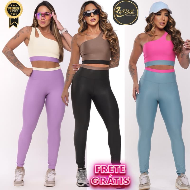 Conjunto Fitness Roupa de Academia Feminina Top e Calça Suplex Premium Zero Transparência