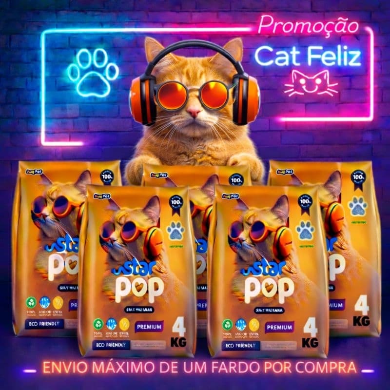 Kit 5 Areia Higiênica Sanitária Star Pop Premium Grãos Médios Para Gatos 4kg Natural Argila