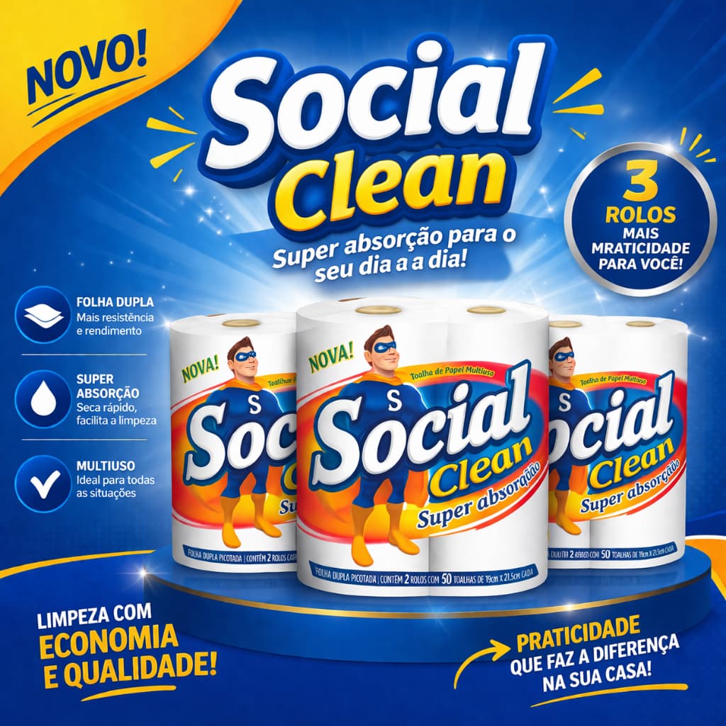 6 Rolos De Toalha De Papel Branco Picotado Para Cozinha - Social Clean 3 kits