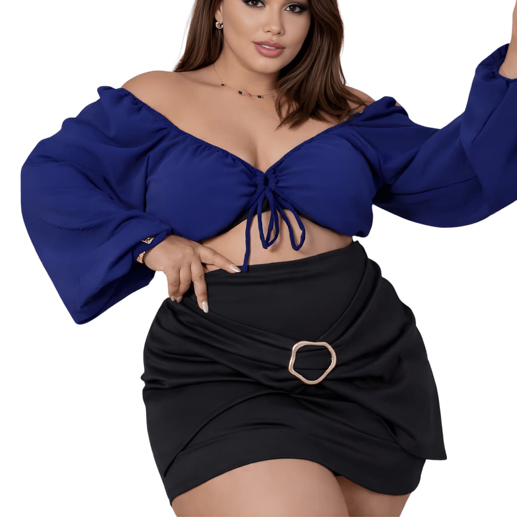 Short Saia Feminino Plus Size Neoprene com Fivela Dourada Moda Outono Inverno G1 G2 G3