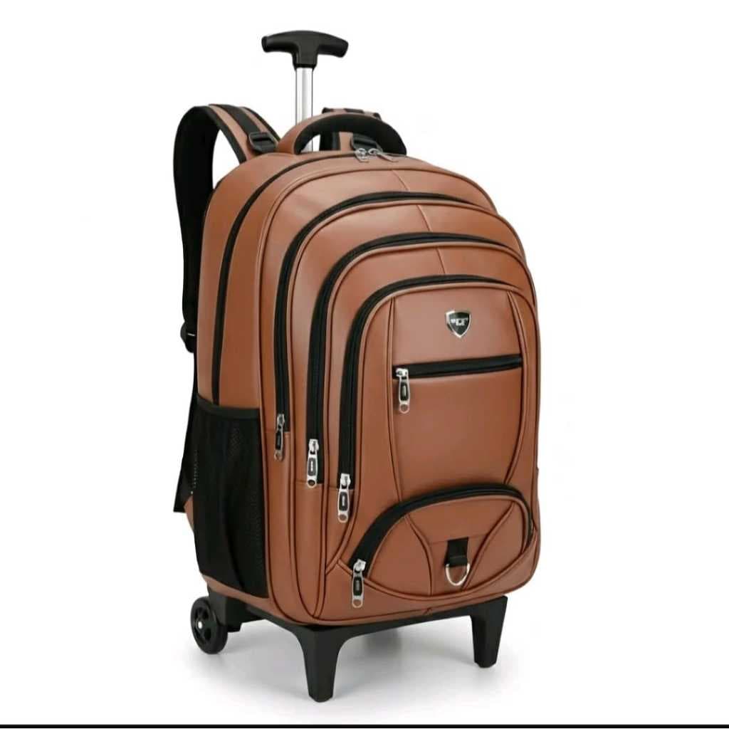 Mochila Rodinha Couro Executiva Notebook Reforçada Trabalho viagem unissex