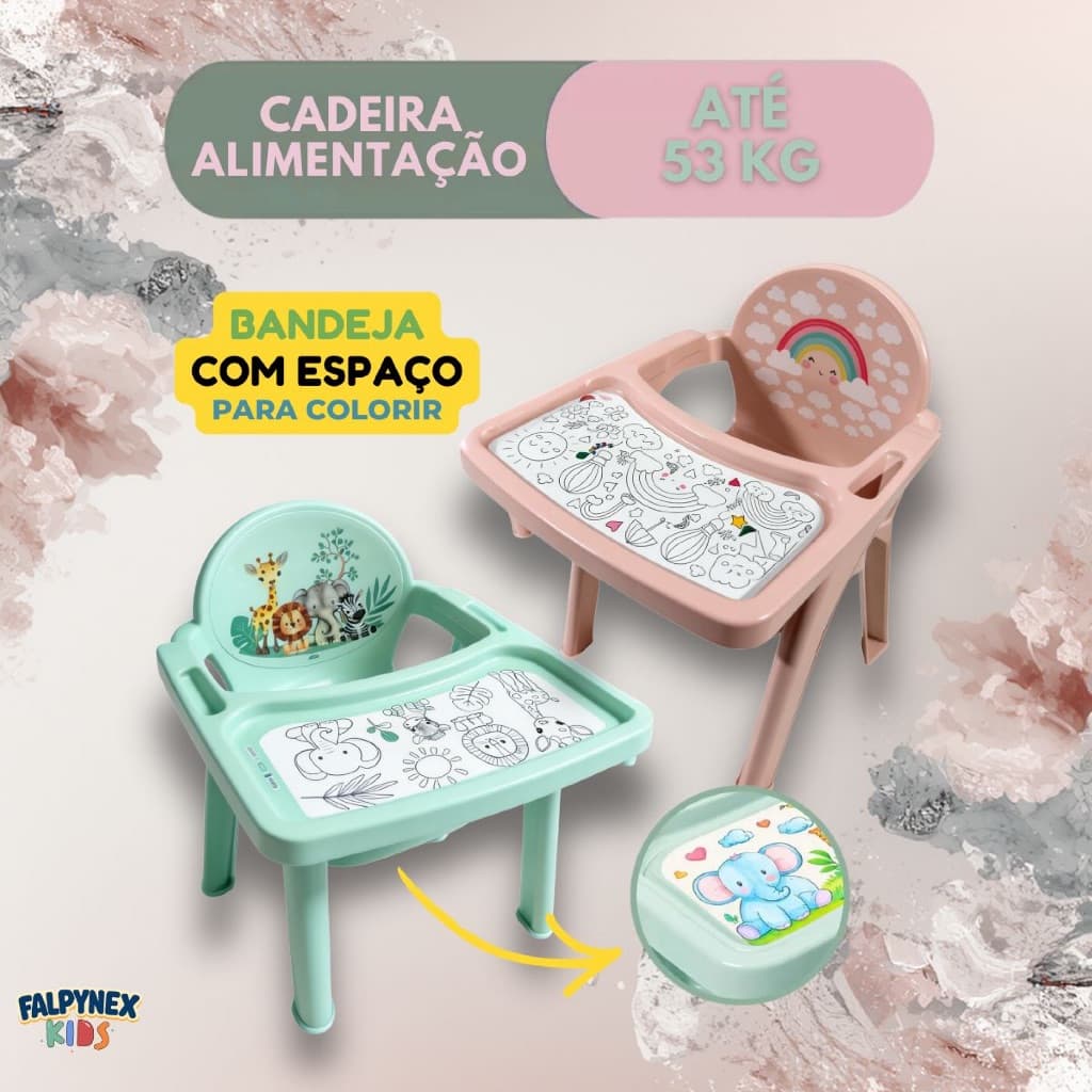 Cadeirinha Alimentação Refeição Infantil Didática Até 50 Kg com bandeja para pintar, removível