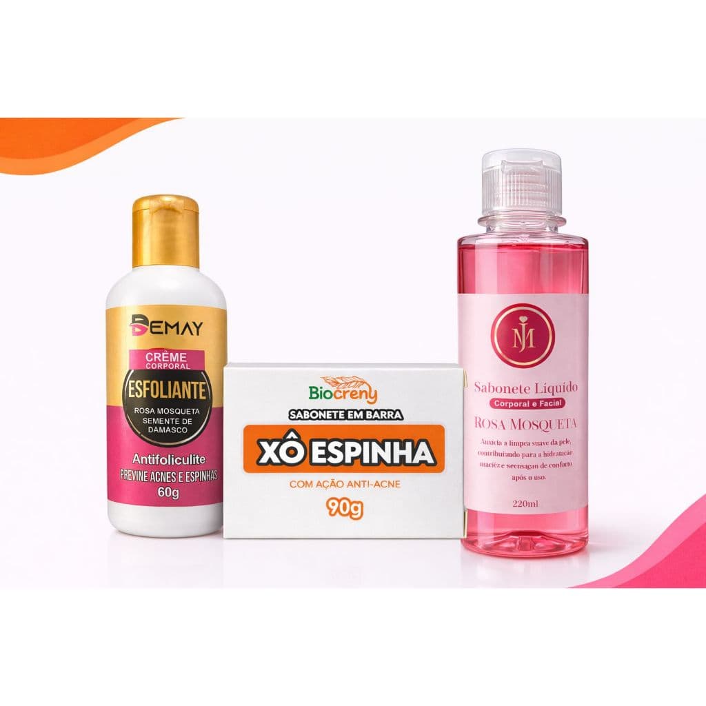 Kit Antiacne Xô Espinha Biocreny  Sabonete Barra+ Creme Secativo + Sabonete LiquidoTira Manchas