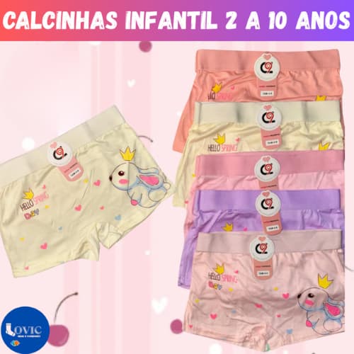 Kit Calcinhas Boxer Infantil Conforto Diário Cores Sortidas Tecido Macio Kit 10/5/3