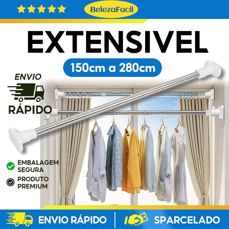 varão de cortina Ajustável 70cm até 2,8mt Bastão Extensivel Box Banheiro Suporte Extensor