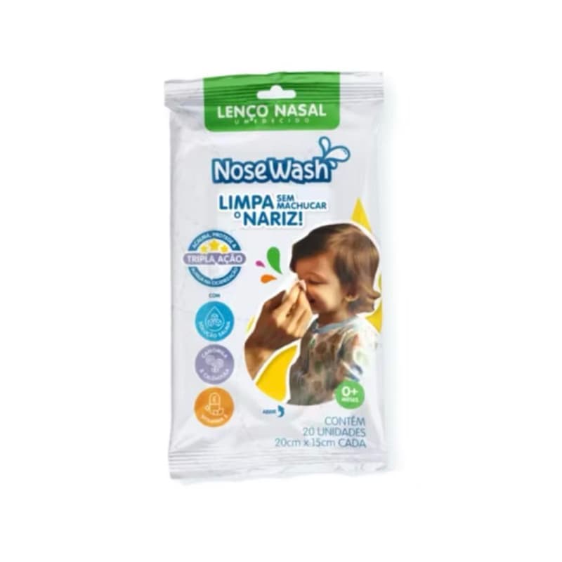 Lenço Nasal Umedecido NoseWash Pacote com 20un. Agpmed - próximo ao vencimento 06/2026
