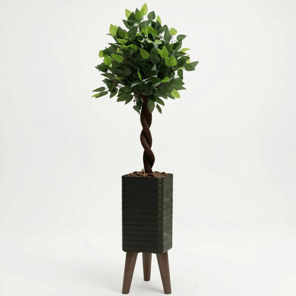 Kit Decoração Sala Planta Artificial + Vaso Com Pés Tripé Preto Decorativo Quarto Escritório