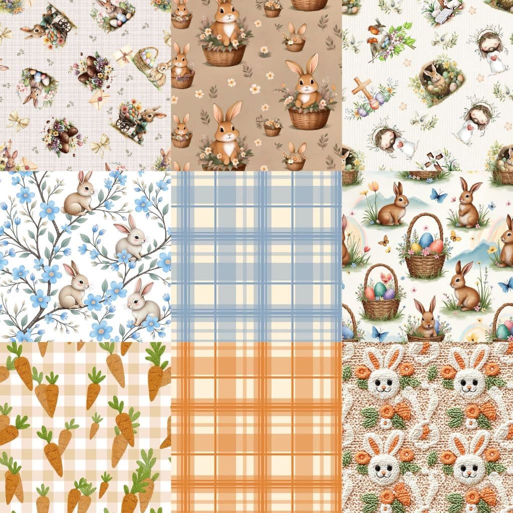 50cm ou 0,20cm x 1,50mt - Tricoline Estampado de Páscoa 100% Algodão – Coelho e Ovos