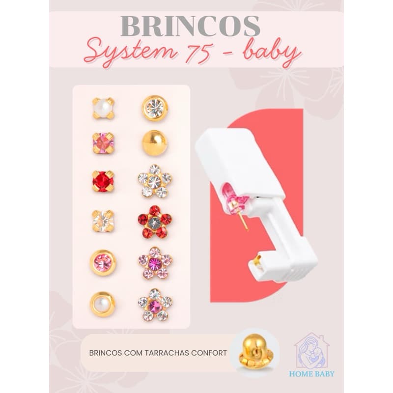 BRINCOS BABY STUDEX SYSTEM 75 BRINCOS DE BEBÊ PRIMEIRO FURINHO EM BEBES