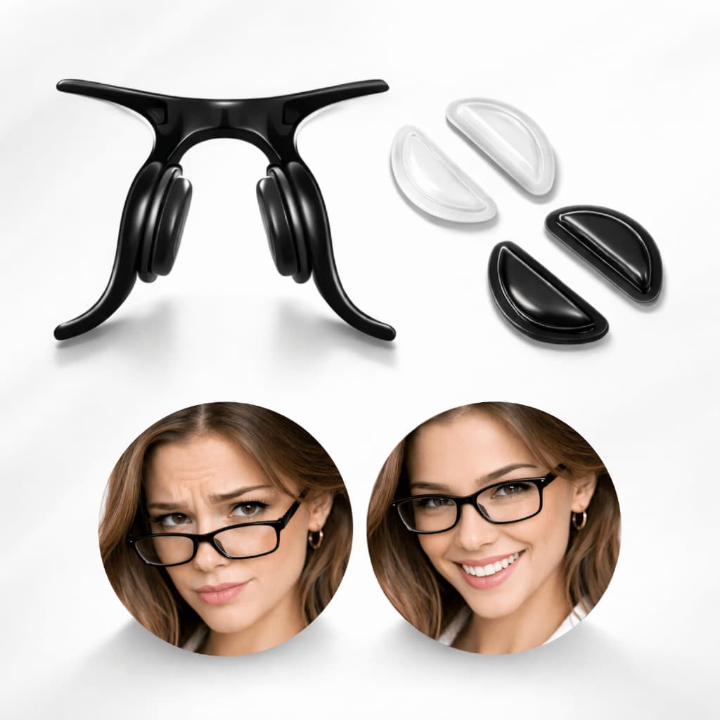 Kit Almofada de Apoio para Armação de Óculos de grau/sol– Silicone Soft Reutilizável – Preto/Transparente; Uso diário