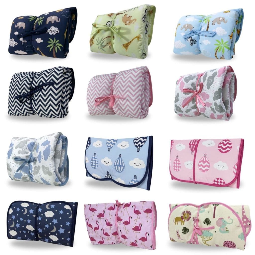 Trocador Portátil Para Bebê Impermeável  Acolchoado 100% Algodão Com Bolso Menina Menino Estampas