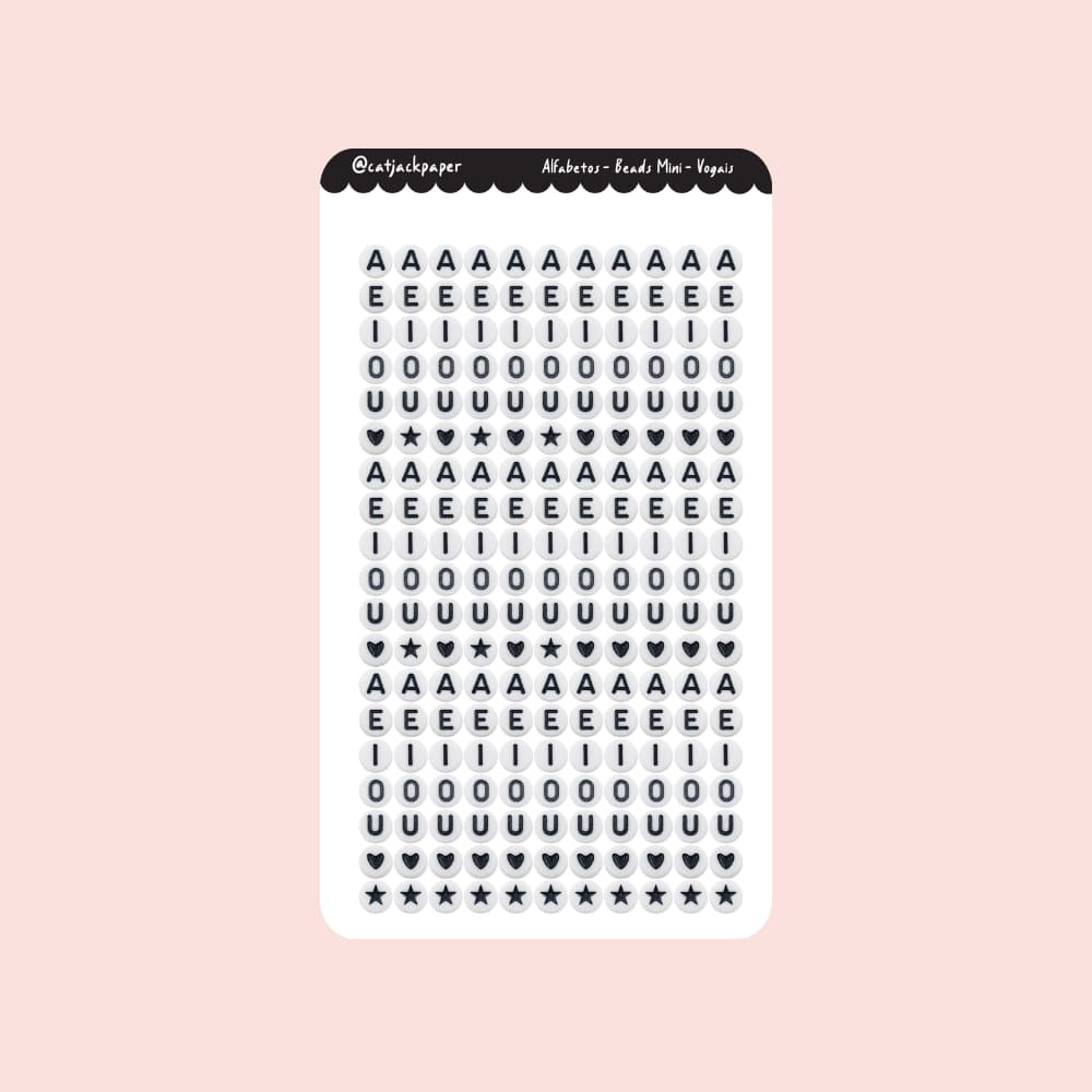Cartela de Adesivos Alfabetos Vogais estilo miçangas beads 0,6 cm para Bullet Journal, scrapbook colagens hobonichi