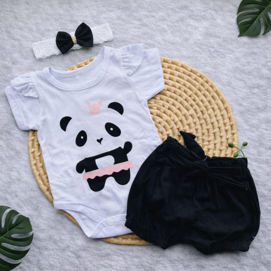 Conjunto Romper Body de Bebê Menina Tematico Mesversario Verão Pandinha Panda Fofo