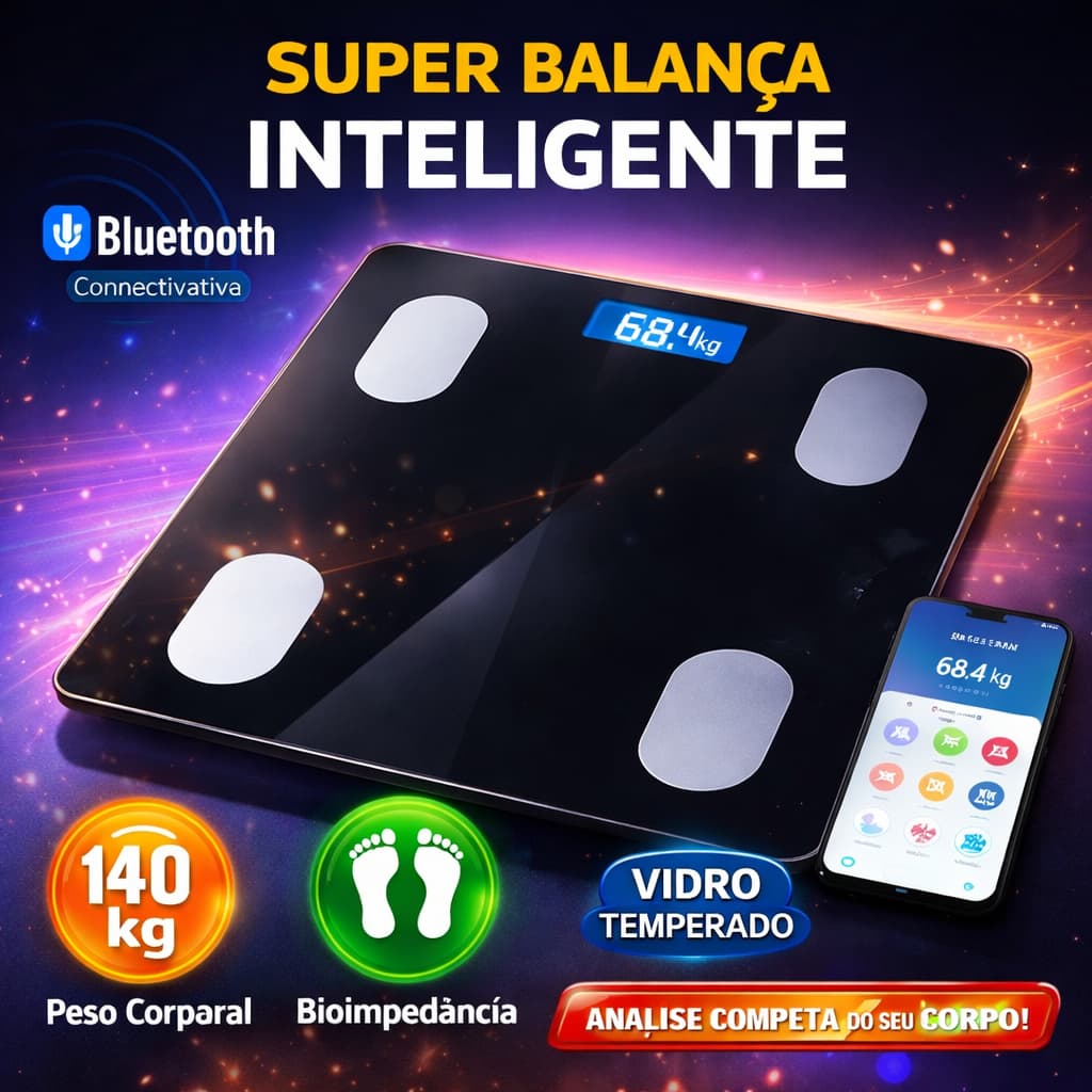Balança Digital  Profissional com Bioimpedância e Bluethooth Suporta Até 140kg