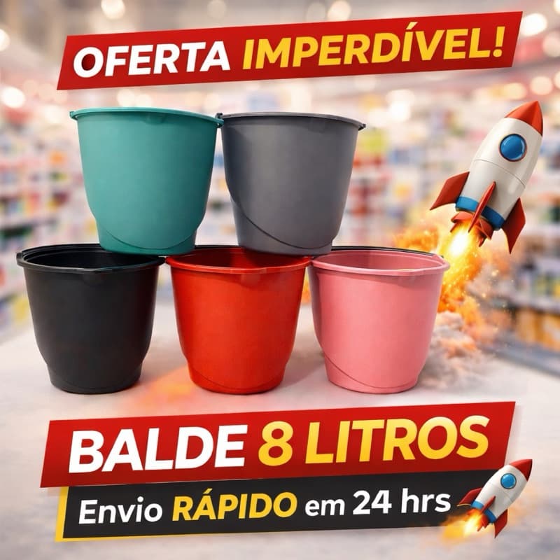 Kit C/10 Baldes De Plastico Multiuso Super Resistente Com Alça 8 Litros