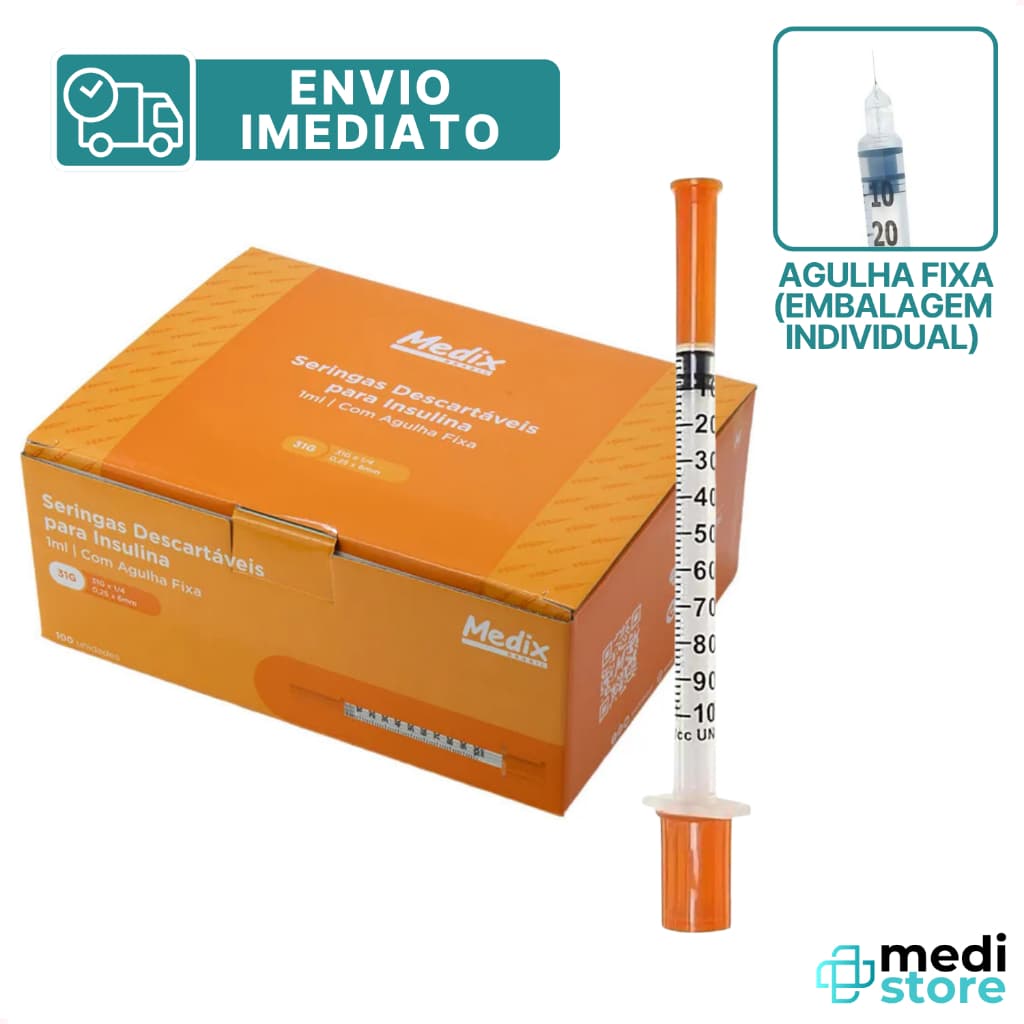 Seringa Insulina Botox Estéril 1ml 6x0,25mm Agulha Fixa 31g Medix - Envio Imediato