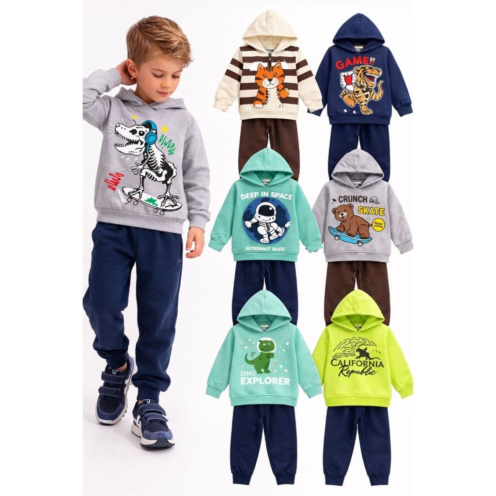 Kit C/6 peças 3 Conjuntos de Moletom Infantil menino do Tamanho 1 ao 14