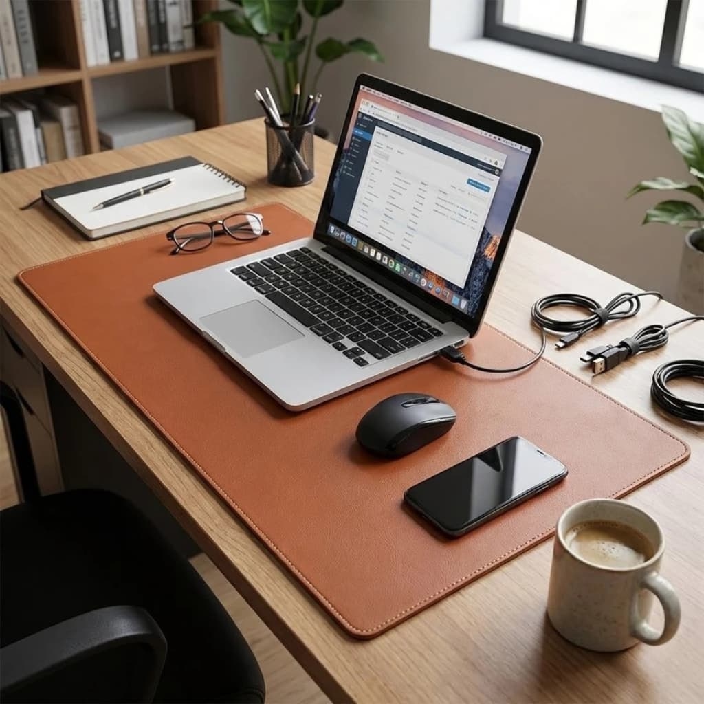 DeskPad 90X40cm Gigante Courino Premium Antiderrapante com Borda Costurada