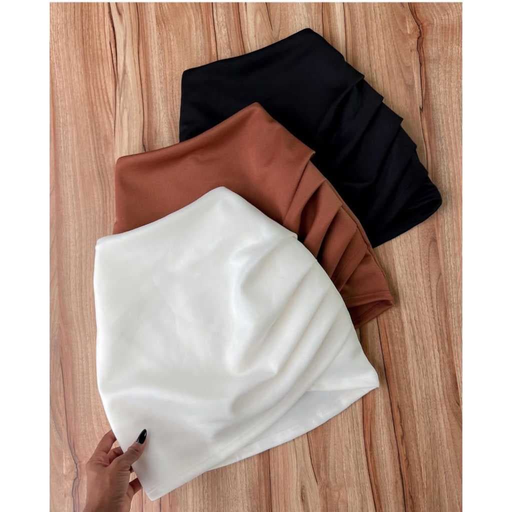 Short Saia Grampeada Cintura Média femenino Tecido Neoprene Casual Confortável Ajustável ao corpo